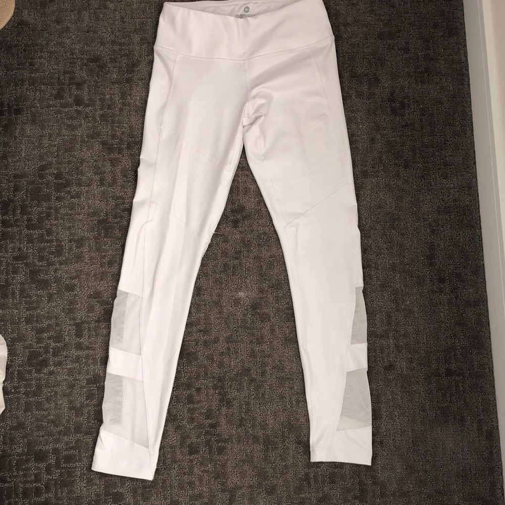 White moto leggings with mesh insert